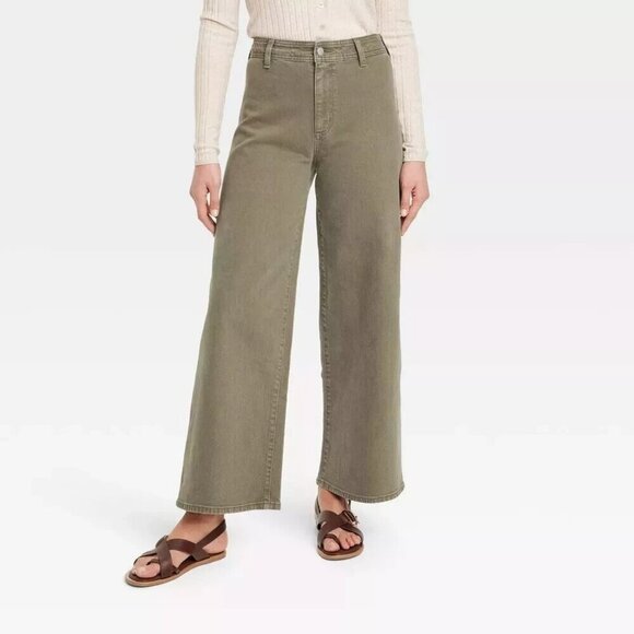 Universal Thread Jeans Womens 10 Green High-Rise Sailor Wide Leg Ankle Mod Artsy - Picture 1 of 15